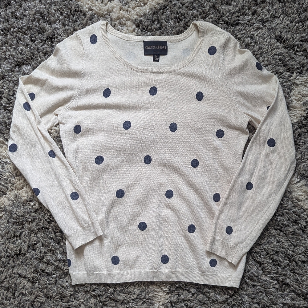 Absolutely Beige and Blue Polka Dot Sweater Size M
